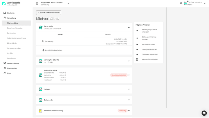 Die Kontaktinformationen Ihrer Mieter:innen sehen Sie nur in der Mietverhältnisübersicht - Schade!