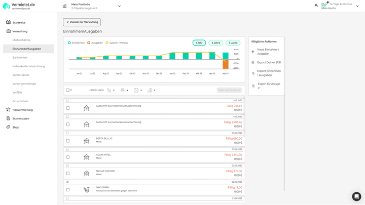 Die erwarteten Zahlungseingänge werden Ihnen in der Einnahmen- und Ausgabenübersicht angezeigt