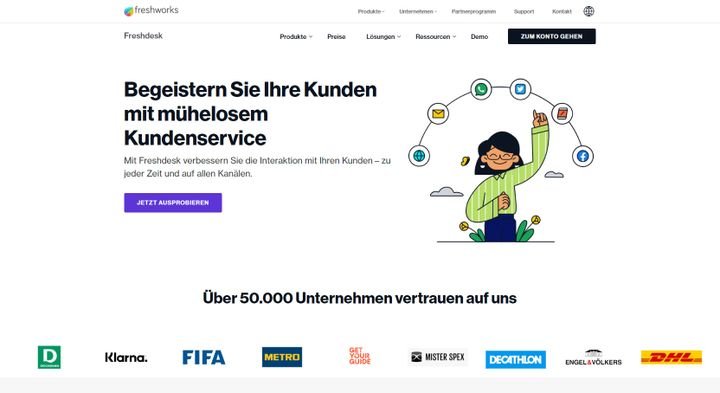 Die Startseite von Freshdesk macht Lust auf mehr