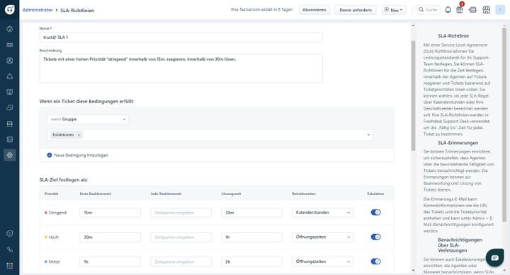 SLA-Muster von Freshdesk nutzen, oder eigene SLA-Richtlinien ganz einfach selber erstellen