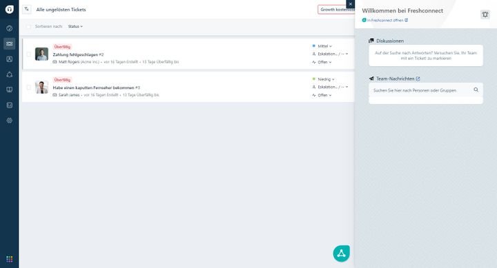 Für die Ticketlösung können Mitarbeiter:innen oder Teams im Chat hinzugezogen werden