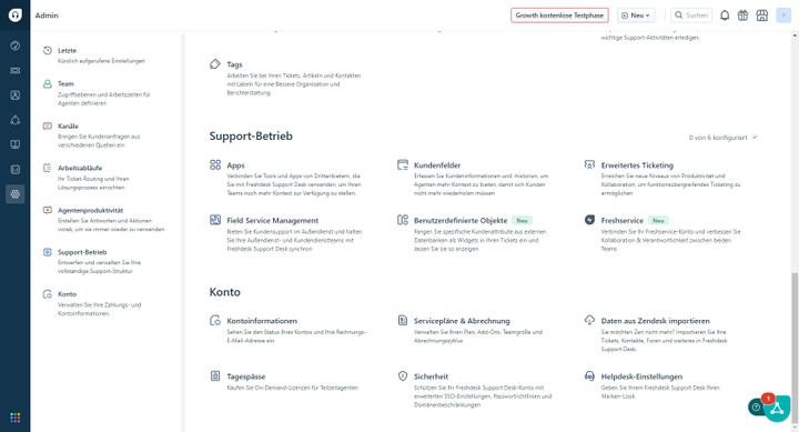 Für Administratoren sind alle Einstellungen und Anpassungen in einem gesonderten Menü angeordnet