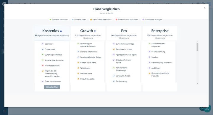 Alle Pläne und Preise mit den wichtigsten enthaltenen Funktionen im Überblick