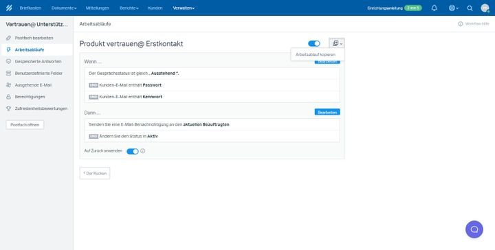 In unserem Test eingerichteter Workflow. Mit wenigen Klicks schaffen Sie so klare Abläufe und feste Zuständigkeiten
