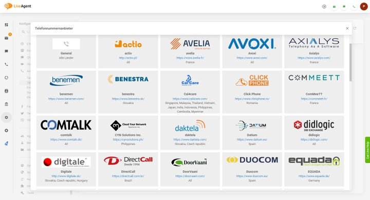 LiveAgent arbeitet weltweit mit Partnern zusammen, die VoIP-Nummern zum Kauf anbieten