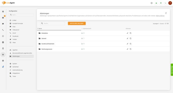 Wie gehabt: mit wenigen Klicks lassen sich Agent:innen-Rollen anlegen und Abteilungen einrichten