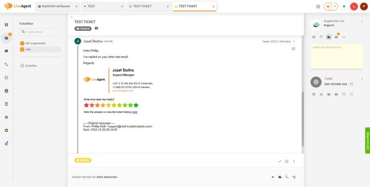Sehr erfreulich: der Support hilft sogar bei der Ticketing-Simulation!