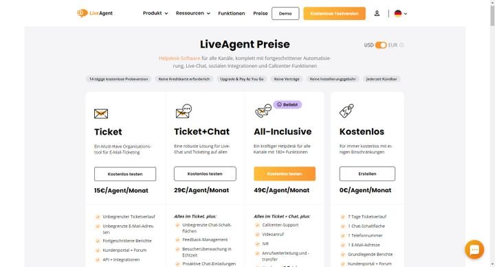 Alle Pläne und Preise mit den wichtigsten enthaltenen Funktionen im Überblick