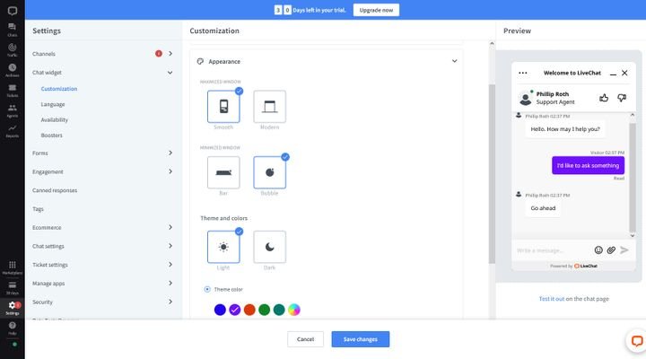 Das Chat-Widget können Sie beliebig platzieren und auch in der Gestaltung bietet LiveChat einige Möglichkeiten