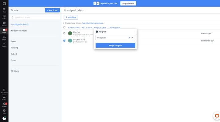 LiveChat erlaubt eine manuelle Ticketverwaltung ohne großen Aufwand