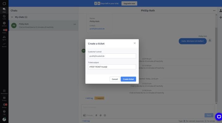 Mit wenigen Klicks erstellen wir Tickets direkt aus Chatverläufen
