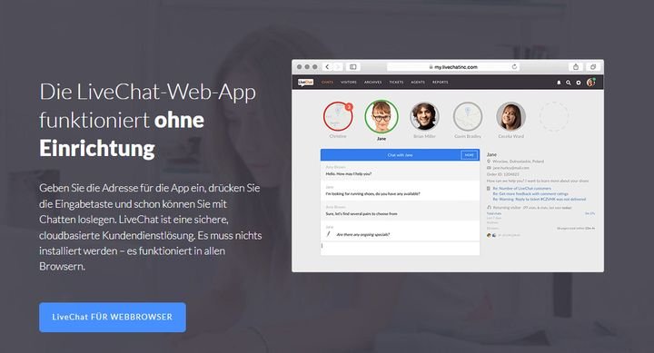 Die LiveChat App ist auch als Web-Anwendung verfügbar und funktioniert ohne Installation im Browser