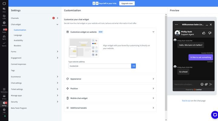 Bieten Sie Ihren Kund:innen die Option an, das Chat Fenster im Darkmode zu nutzen. Hier eine Vorschau.