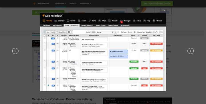 Eine Übersicht über verknüpfte Tickets mit gut sichtbarer SLA-Warnstufe. Gut gelöst, finden wir!