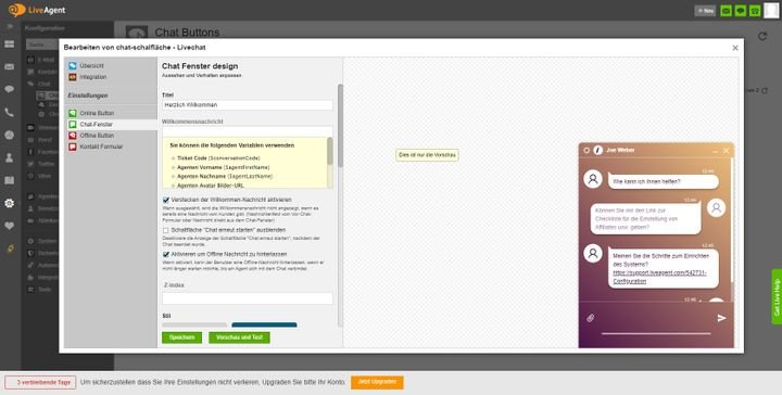 LiveAgent bietet eine exzellente integrierte Live-Chat-Version, die Sie entsprechend Ihrer Anforderungen gestalten und anpassen können