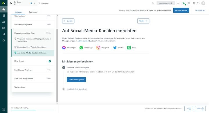Das Onboarding-Programm von Zendesk hilft Ihnen bei der Einbindung der bestehenden SocialMedia-Konten