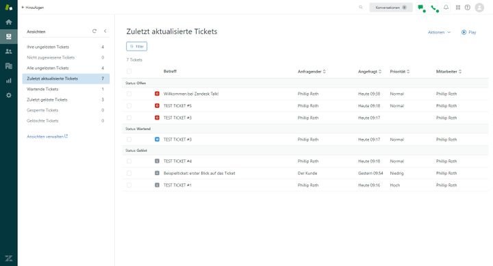 Alle Tickets werden in einem Dashboard angezeigt. Filter ermöglichen das Einblenden der relevanten Tickets.