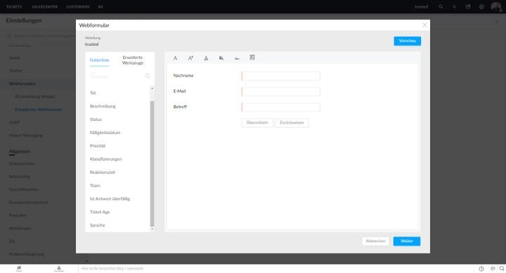 Das Kontaktformular ist schnell erstellt und angepasst. Zoho Desk unterstützt Sie hierbei mit Tipps und Hinweisen.