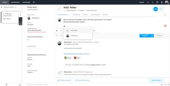 Ticket lösen im Team mit der Kommentarfunktion: Hier holen Sie sich kompetente Hilfe einer Expert:in oder eines            gesamten Teams.