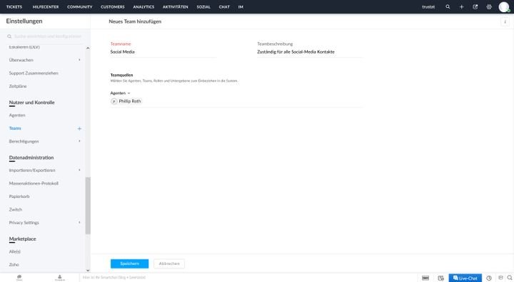 Erstellen Sie beliebig viele Teams und Abteilungen, denen Sie Ihre Agent:innen zuordnen