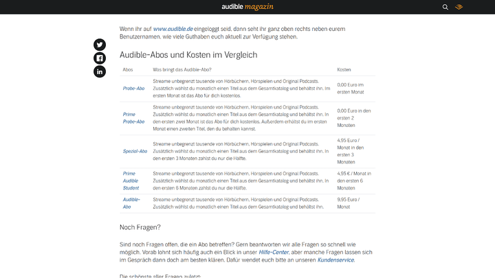 Die Preise & Laufzeiten von Audible im Überblick