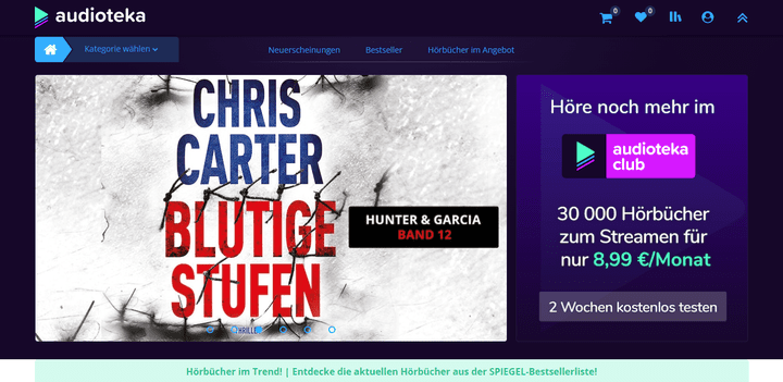 Im Abo bietet Audioteka Zugriff auf einige tausend eher unbekanntere Hörbücher