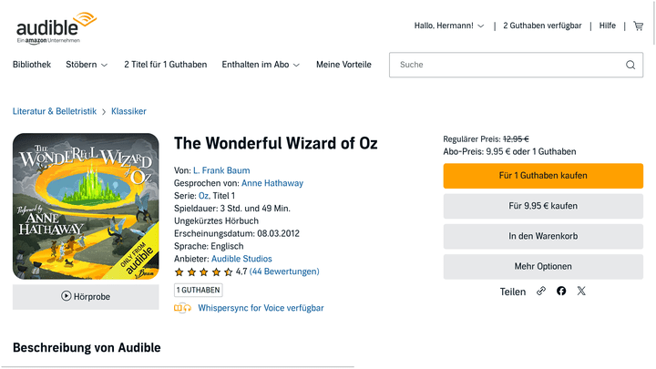 Der Zauberer von Oz: beliebt als Märchen, beliebt zum Englisch lernen