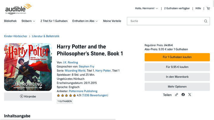 Die “Harry Potter”-Reihe gilt als eine der beliebtesten englischen Hörbücher überhaupt