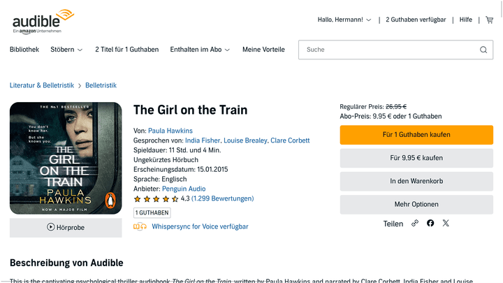 Erfolgreich verfilmt, doch das Hörbuch eignet sich auch dann für dich, wenn du noch kein Englisch-Profi bist