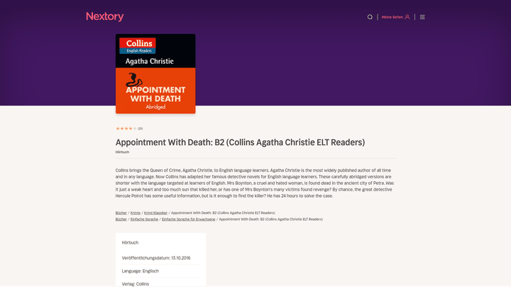 Nextory punktet mit Exklusivinhalten für Lerner:innen, wie Spezialeditionen bei Krimis von Agatha Christie