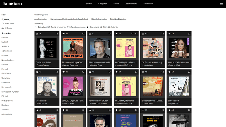 In den einzelnen Kategorien werden dir die verschiedensprachigen Hörbücher wild durcheinander angezeigt, Filter schaffen hierfür Abhilfe