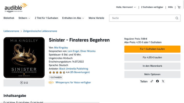 In “Sinister - Finsteres Begehren” von Mia Kingsley geht es hart und heiß her. Für Fans anrüchiger BDSM-Literatur ein Muss!