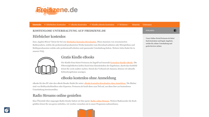 Die Startseite der Freiszene. Viel Text, aber wenig Info.