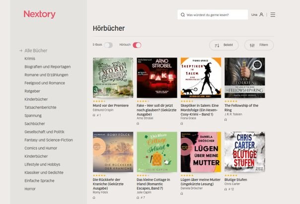 Nextory hat ein Angebot von rund 300.000 Titeln, das ihr über verschiedene Filter durchsuchen könnt