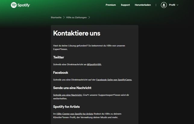 Das Spotify-Team könnt ihr auch auf sozialen Medien kontaktieren