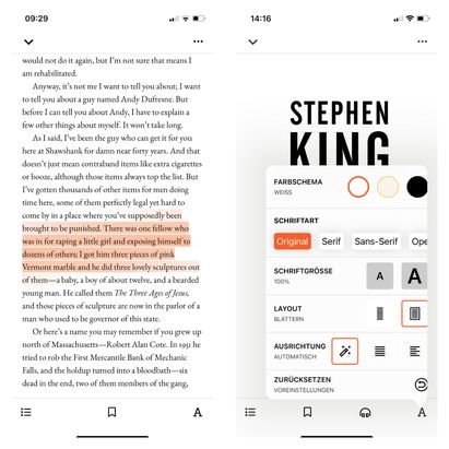 Für ein optimales Leseerlebnis lassen sich Schriftgröße, Schriftart und Ausrichtung anpassen