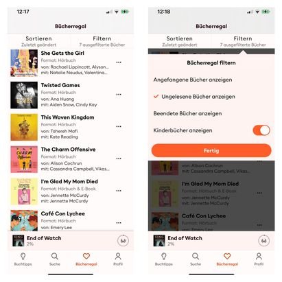 Werden eure angefangenen Bücher angezeigt, wisst ihr immer, was ihr gerade lest oder hört – aber nur dann