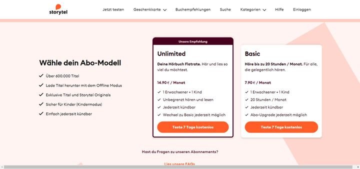 Ein Blick auf die beiden Abomodelle von Storytel
