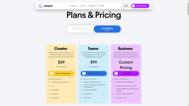 Alle Tarife kommen mit unbegrenzt vielen Wörtern. Kostenlose Pakete gibt es jedoch nicht