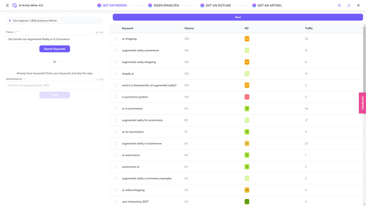 Writesonic hilft dir beim Identifizieren wichtiger Keywords