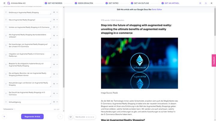 Mein Highlight im Writesonic-Test: Der Article Workflow