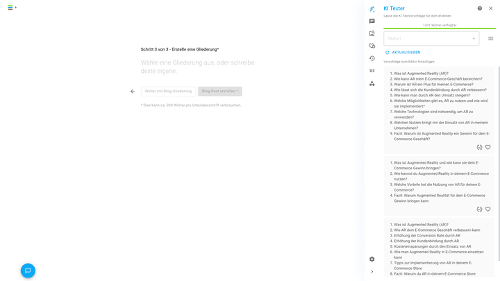 Dank der Credit-Angaben können User ihren Wortverbrauch passend kalkulieren