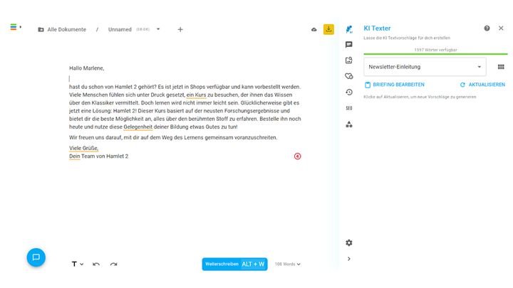 Komplett fehlerfrei arbeitet neuroflash nicht. Dafür gibt es eine eingebaute Rechtschreibprüfung