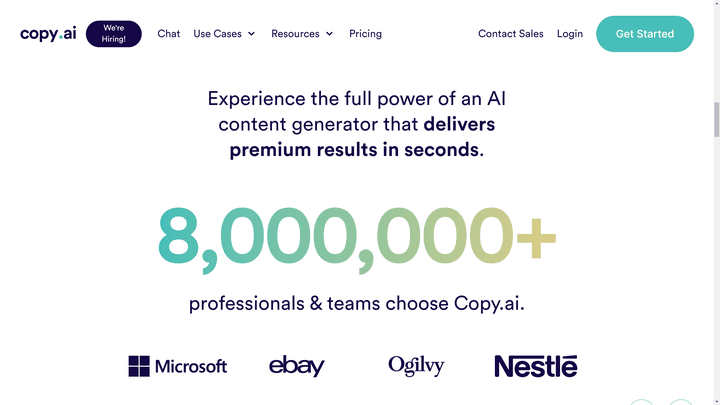 Copy.ai richtet sich explizit an Blogger:innen, E-Commerce-User und Co.