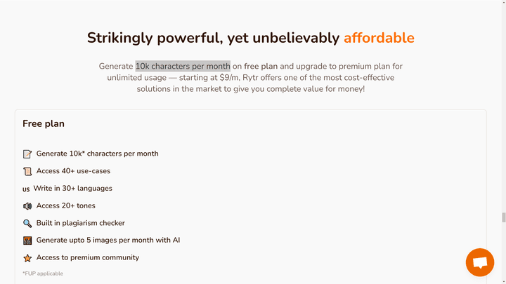 Achtung: Rytr rechnet in Zeichen ab, nicht in Wörtern!