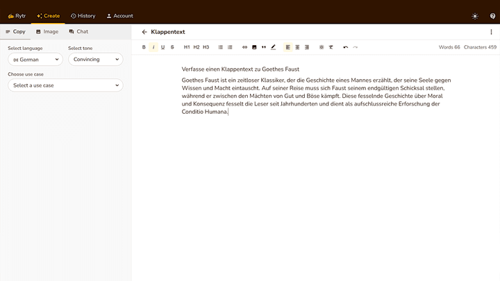 Kurze Texte wie Mails oder Klappentexte hat Rytr drauf