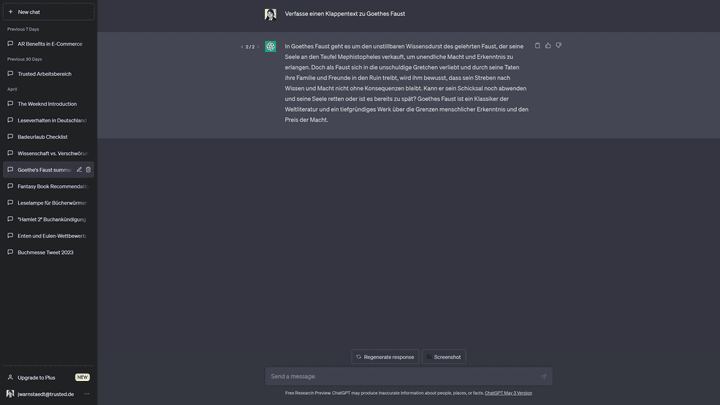Auf einfache Prompts findet ChatGPT sinnvolle, wenn auch nicht speziell zugeschnittene Antworten