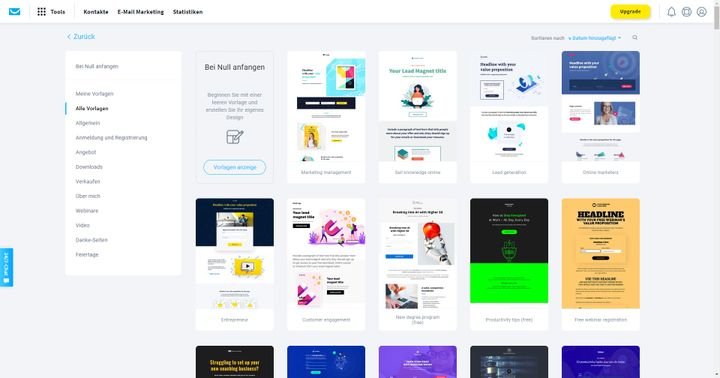 Die Vorlagenauswahl von GetResponse ist nicht spektakulär aber zweckmäßig