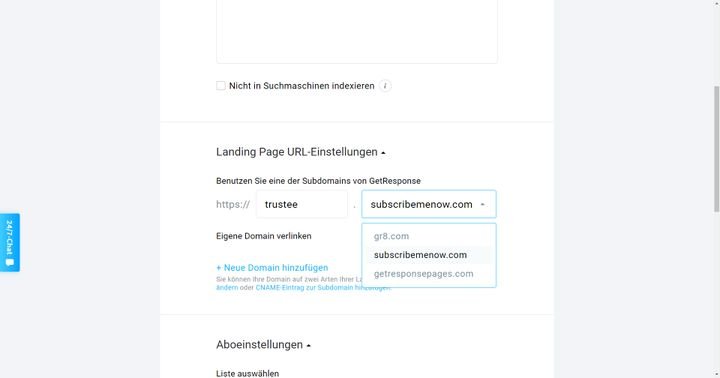 Verlinken Sie Ihre eigenen Domains oder Subdomains von GetResponse
