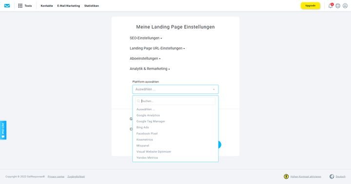 Während die Kennzahlen bei GetResponse nicht umfangreich sind, bietet der Service viele Analyse-Integrationen
